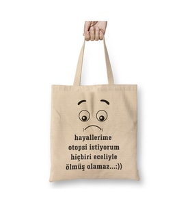 Komik Söz Hayallerime Otopsi İstiyorum Beyaz Bez Çanta Uzun Saplı Alışveriş Çantası Plaj Çantası