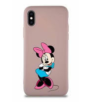 Apple iPhone XS Soft Premier Kapak Minnie Mouse-D Tasarımlı Silikon Kılıf - Pudra (Şeffaf)