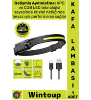 #Lamba Güçlü XPG 5 Aydınlatma Modlu COB LED Sensörlü USB Şarj Edilebilir Dahili Pilli Kafa Lambası