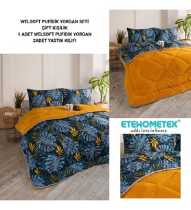 ETE HOMETEX ÇİFT KİŞİLİK LÜX WELSOFT YORGAN SETİ 195X215CM MONESTERA HARDAL 8696474231954