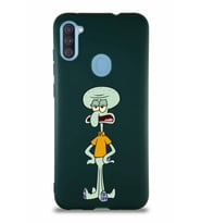 Samsung Galaxy M11 Soft Premier Kapak Squidward Dokunaç Tasarımlı Silikon Kılıf - Yeşil (Şeffaf)