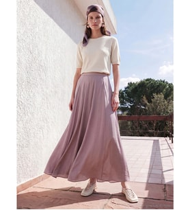 LCW Modest Pembe Beli Fermuarlı Kloş Etek