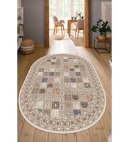 Dijital Baskılı Kaymaz Taban Yıkanabilir Oval Salon Halısı Mutfak Halısı Yolluk NDO-HT-29 (Bej)