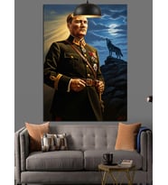 Askeri kıyafetiyle Atatürk Dekoratif Kanvas - Mdf Ahşap Tablo