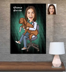 Kişiye Özel Karikatür Baskılı Ahşap Tablo Veteriner Kadın-4 30x40