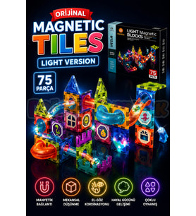 Orijinal Magnetic Tiles Light Version 75 Parça Işıklı Manyetik Lego - Magnetic Magical Işıklı Magnet