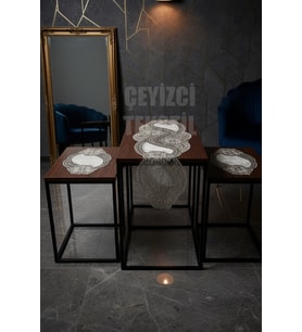 Salon Takımı, Yatak Odası 3 Parça Sehpa Örtüsü, Masa Örtüsü 3 Parça Oda Takımı - Kadife
