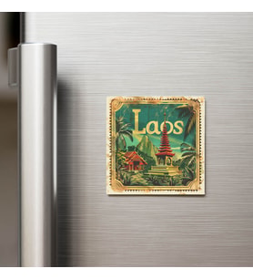 Laos Laos - Posta Pulu Temalı Ülke - Baskılı Buzdolap Magneti Kare - 9x9 cm