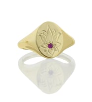 Yakut Taşlı Lotus Çiçeği Altın Yüzük