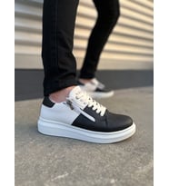 Warrior Bağcıklı ve Fermuarlı Cilt Erkek Günlük Sneaker Ayakkabı CBT - Beyaz/Siyah