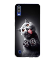 PrintiFy Samsung Galaxy M10 ile Uyumlu 1mm Slim Fit Kedi 2 050c Baskılı Şeffaf  Kılıf