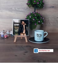 Acil Tıp Teknisyeni Fotoğraflı Dekoratif Taş, Ahşap Altlıklı Türk Kahvesi Fincanı Hediye (Model 7)
