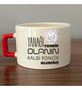 Yanağı Tombik Olanın Baskılı Kırmızı Kulplu C Fincan