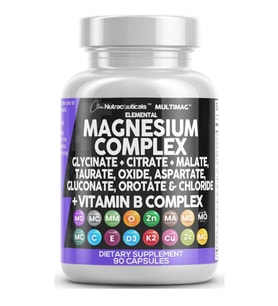 Clean Nutraceuticals Magnezyum Complex with Magne Glycinate Citrate Malate Oxide Taurate Aspartate Orotate  Mag Chloride, Zinc Copper Manganese  Vitamin C B1 B2 B6 B12 Complex 90 Capsul. (Renksiz)