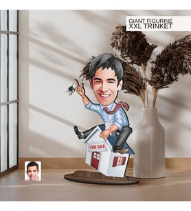 BK Gift Kişiye Özel Emlakçı Karikatürlü Büyük Boy Ahşap Biblo-1 Arkadaşa Hediye , Sevgiliye Hediye, Kişiye Özel Biblolar
