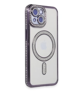 Newface Apple iPhone 13 Kılıf Joke Simli Magneticsafe Kılıf - Derin Mor