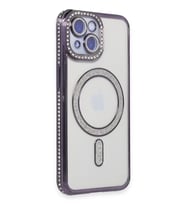 Newface Apple iPhone 13 Kılıf Joke Simli Magneticsafe Kılıf - Derin Mor