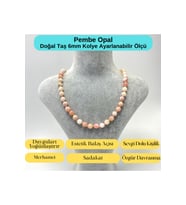 SERTİFİKALI Pembe Opal Doğal Taş 6mm Makrome Kolye 45cm- 55cm Ayarlanabilir Ölçü