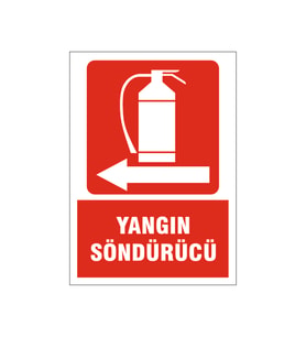 Yangın söndürücü sola ok, isg uyarı levhası