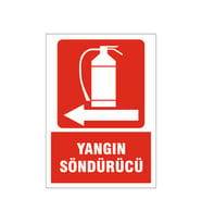 Yangın söndürücü sola ok, isg uyarı levhası