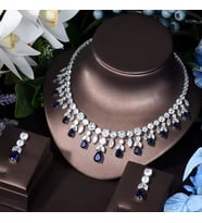 Özel Kutusunda Hediye Paketiyle Azalea  Zirkon Taşlı Kolye Küpe Set Düğün Nişan Seti (K.Mavi)