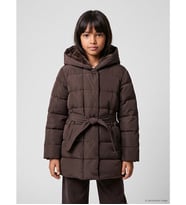 LCW Kids Kahverengi Kapüşonlu Kız Çocuk Şişme Mont