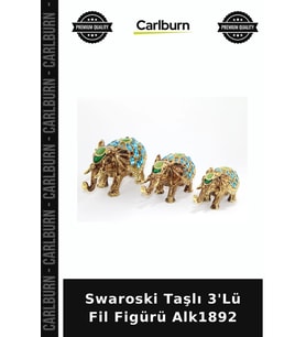 Özel Üretim Dekoratif Hediyelik Şık Ev Aksesuarı Biblo Swaroski Taşlı 3'Lü Fil Figürü Alk1892