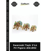 Özel Üretim Dekoratif Hediyelik Şık Ev Aksesuarı Biblo Swaroski Taşlı 3'Lü Fil Figürü Alk1892