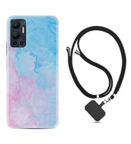 Infınix Hot 12 Kılıf Resimli Boyun Askılı İpli Desenli Silikon Pink Blue Abstract 1385