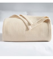 Waffle Desenli Pike Yatak Örtüsü Natural Krem, Çift Kişilik Pike 200x230 cm, %100 Pamuk, Hafif 4 Mevsim Kullanım