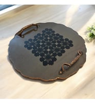 Epoksi Reçine Tepsi - Siyah Dantelli Siyah Epoksi - Çapı: 33 cm (Çok Renkli)