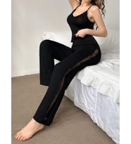 Tül Detaylı Askılı Pijama Takımı UltraSoft Örme NZMR (Siyah)