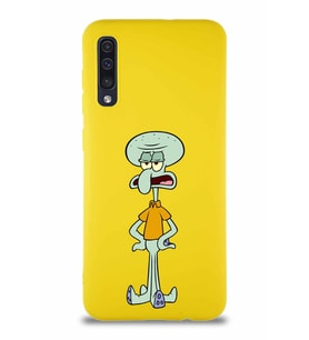 Samsung Galaxy A30S Soft Premier Kapak Squidward Dokunaç Tasarımlı Silikon Kılıf - Sarı (Şeffaf)