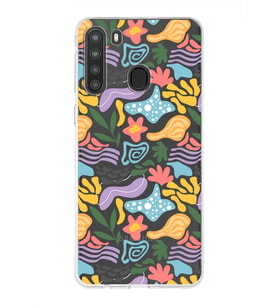 Samsung Galaxy A21 ile Uyumlu 1mm Kapak Memphis Desen Tasarımlı Şeffaf Silikon Kılıf