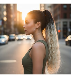 Lastik Tokalı At Kuyruğu Kabarık Afro Daalı / Siyah / Platin Ombre
