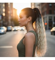 Lastik Tokalı At Kuyruğu Kabarık Afro Daalı / Siyah / Platin Ombre