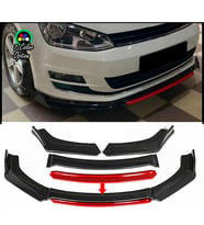 Vw Golf 7 - 7 FL Kırmızı Renkli Şeritli Dilli Ön Lip 4 Prç Parlak Siyah ABS 2012 - 2019