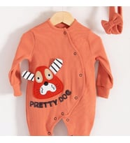 3-18 Ay Pretty Dog Kız Bebek Tulumu Bandanalı Kiremit