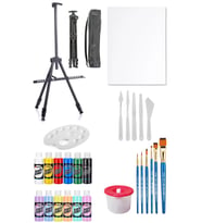 Rich Mastermix Akrilik Boya Seti 12 Renk 3 Ayaklı Şövale 35x50 Tuval Metal Şövale Plastik Spatül Set