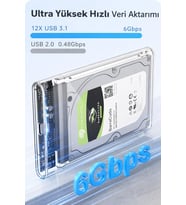 2.5 '' Harici Sabit Sürücü Muhafazası, 6Gbps USB C 3.1 Gen 2 - SATA III Aletsiz Şeffaf Harici Sabit