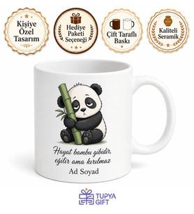 Sevimli Panda Bambu Yiyen Uykucu Tasarımlı Kupa Bardak Hediye