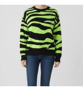 Kadın Kışlık Neon Yeşil Siyah Zebra Desenli Kazak Triko Konforlu Rahat Kalıp (Sarı-Siyah)