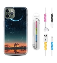 Apple iPhone 11 12 13 14 Pro Max Kılıf Kablo Koruma Spiral Silikon Ay ve Kız 1720