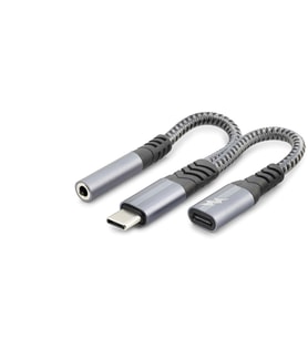 Type-C to 3.5 mm + Type-C Araç Şarj Ayırıcı Kablo - Siyah GJ-018
