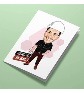 Kişiye Özel Erkek Mühendis Karikatürlü Tebrik Kartı