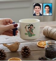 Kişiye Özel Karikatürlü Yeşil Beyaz Baba Oğul T Kupa Babalar Günü Hediyesi
