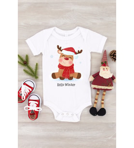 Unisex Bebek Beyaz Sevimli Geyik Kısa Kol Çıtçıtlı Body