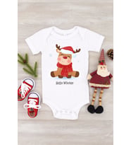 Unisex Bebek Beyaz Sevimli Geyik Kısa Kol Çıtçıtlı Body