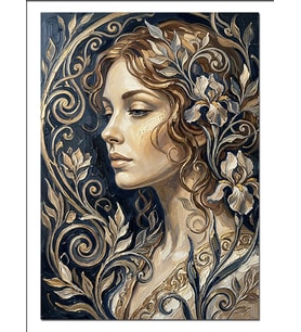 Altın Desenli Kadın Art Nouveau Dekoratif Kanvas - Mdf Ahşap Tablo