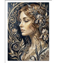 Altın Desenli Kadın Art Nouveau Dekoratif Kanvas - Mdf Ahşap Tablo